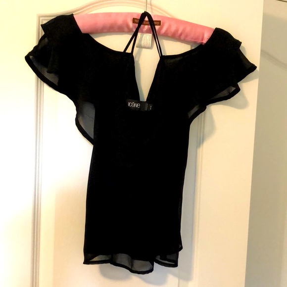 Simons icone Sleeveless black off shoulder top - Picture 1 of 9